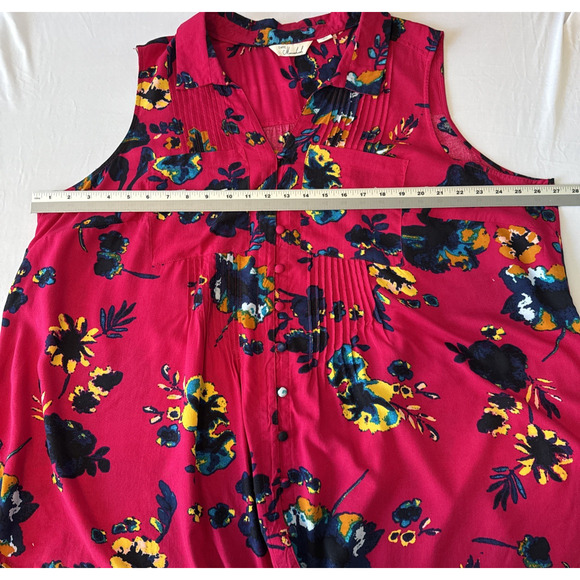 Caffe Marrakesh Womens 3X Boho Pink Floral Pintucked Sleeveless Tunic Hawaii - Picture 6 of 8